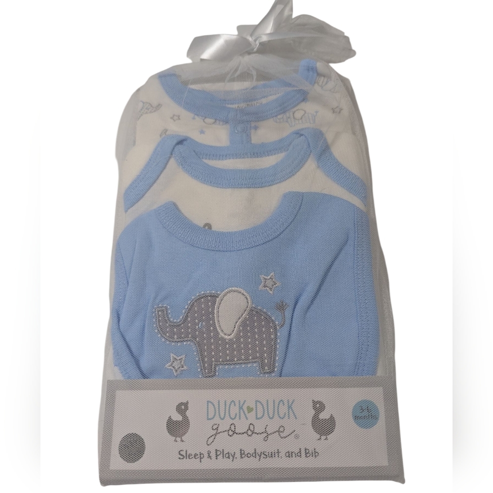 Duck Duck Goose Baby Sleep And Play Bodysuit Set And Bib - Size 3-6 Months